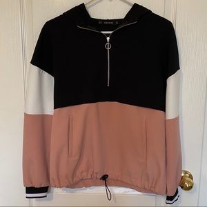 Pink/White/Black Colorblock Hoodie - Zara